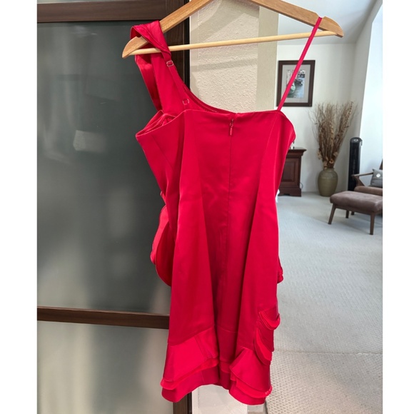 BCBGMaxAzria "Jonesy" One Shoulder Ruffled Mini Dress - Ruby Red Size 0 - Picture 11 of 16